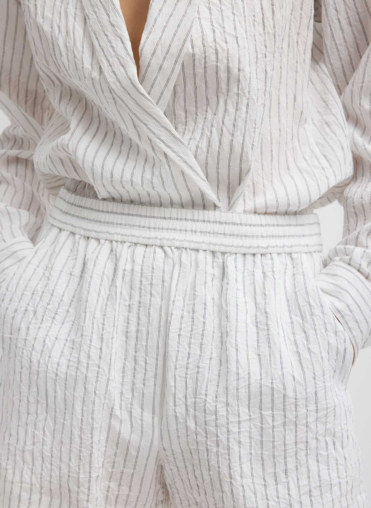 Crinkle Stripe Summer Suiting Pull On Shorts | Tibi Deals