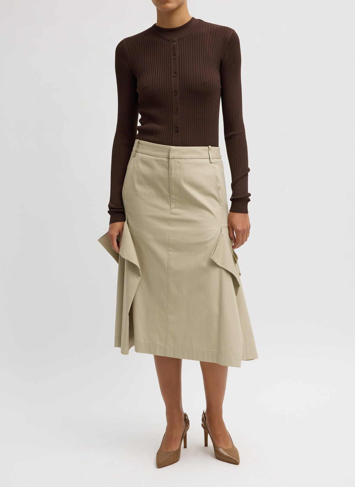 Luxe Spring Twill Tucked Pleat Skirt | Tibi Premium