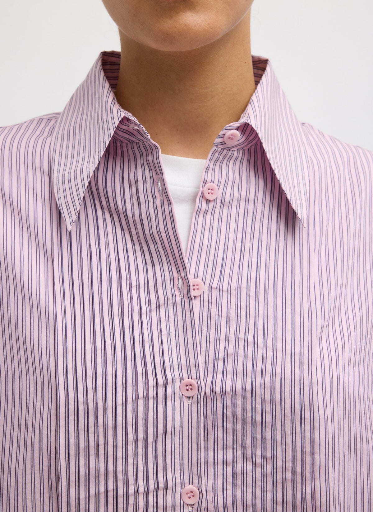 Ultra Light Silk Tencel Striped Pintucked Shirt | Tibi Everyday