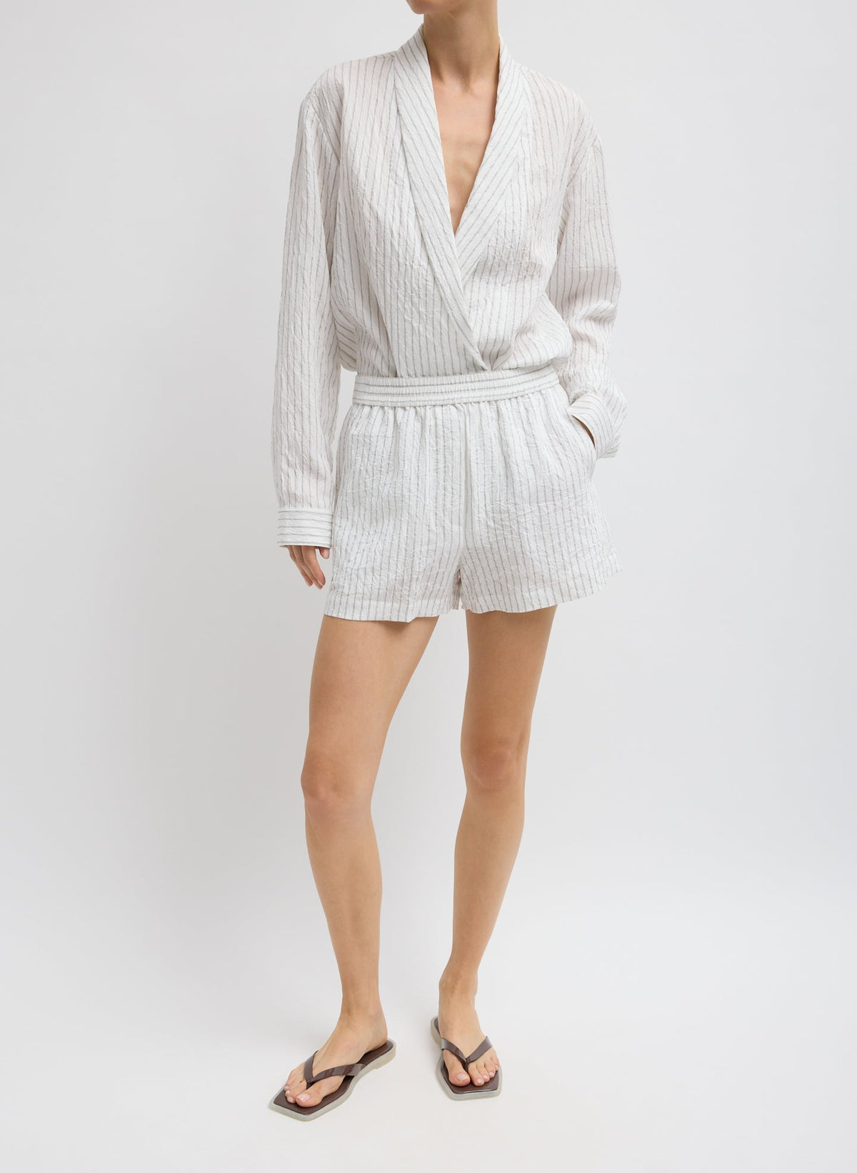 Crinkle Stripe Summer Suiting Pull On Shorts | Tibi Deals