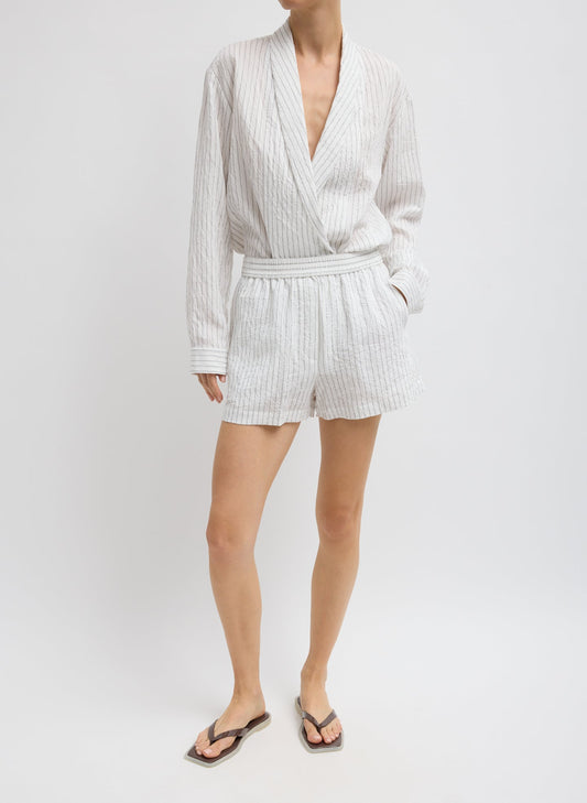 Crinkle Stripe Summer Suiting Pull On Shorts | Tibi Deals