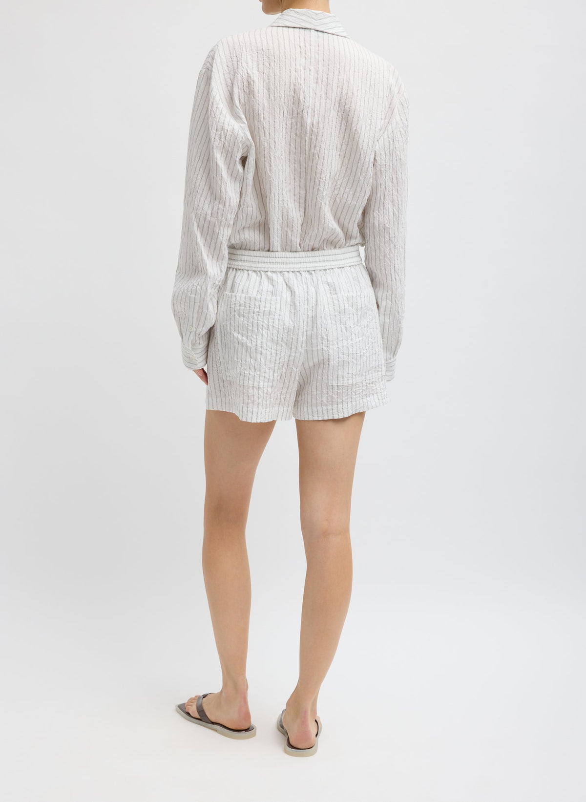 Crinkle Stripe Summer Suiting Pull On Shorts | Tibi Deals