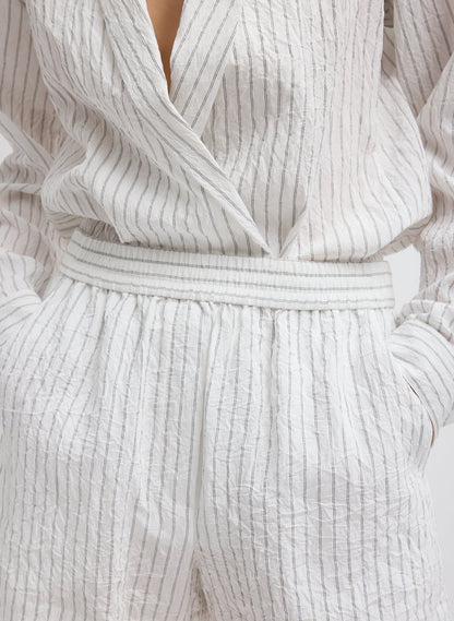 Crinkle Stripe Summer Suiting Pull On Shorts | Tibi Deals