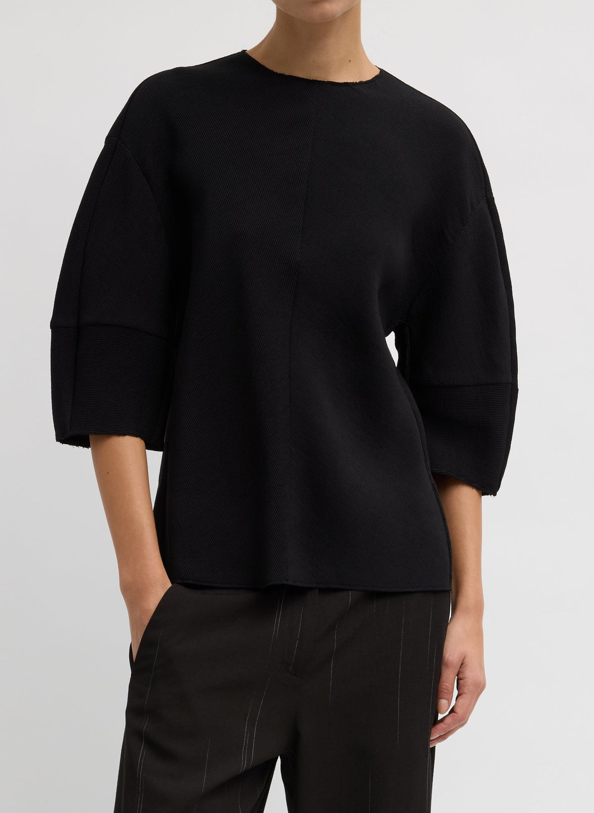 Viscose Plisse Hinged Short Sleeve Top | Tibi Featured