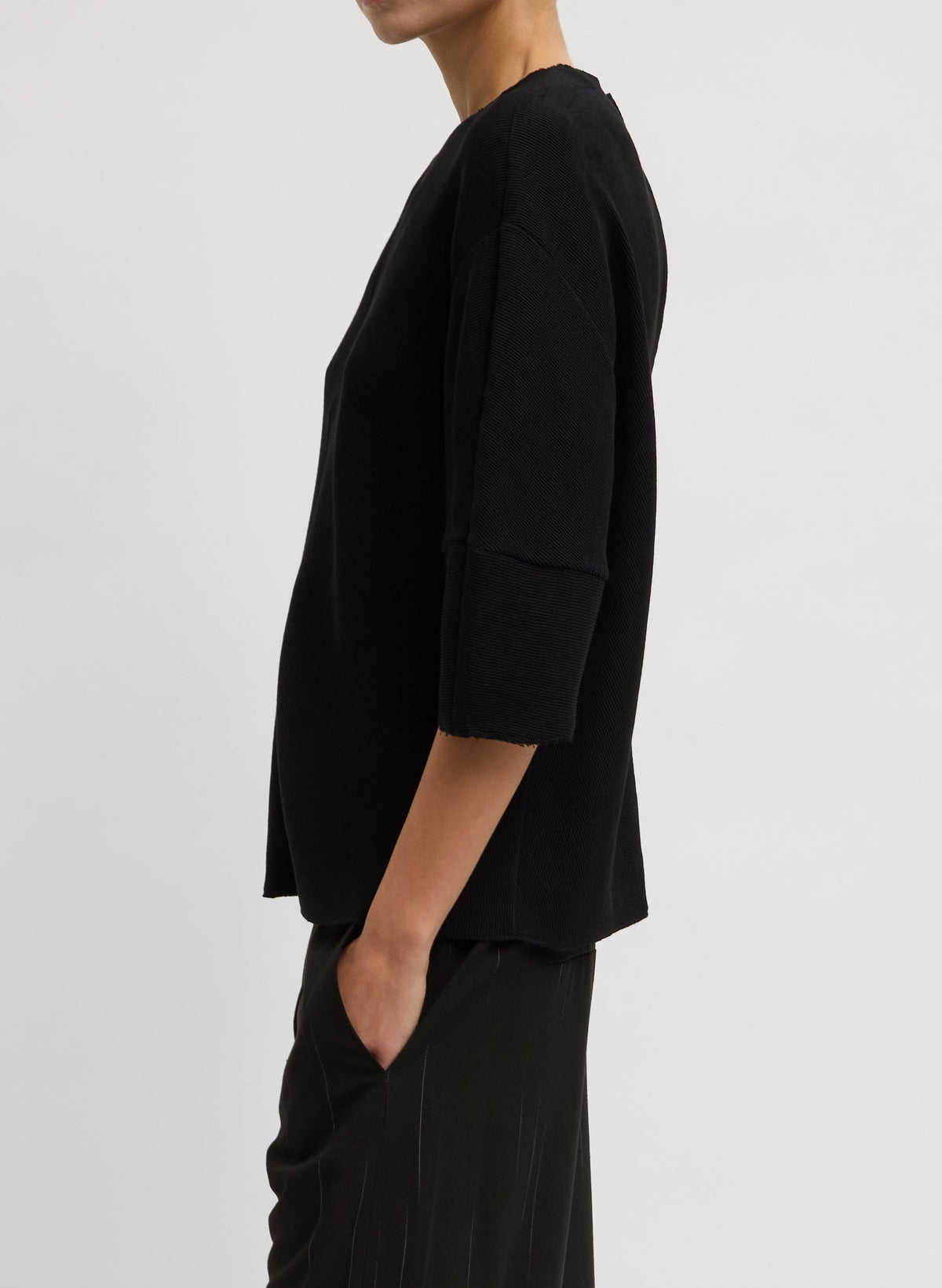 Viscose Plisse Hinged Short Sleeve Top | Tibi Featured