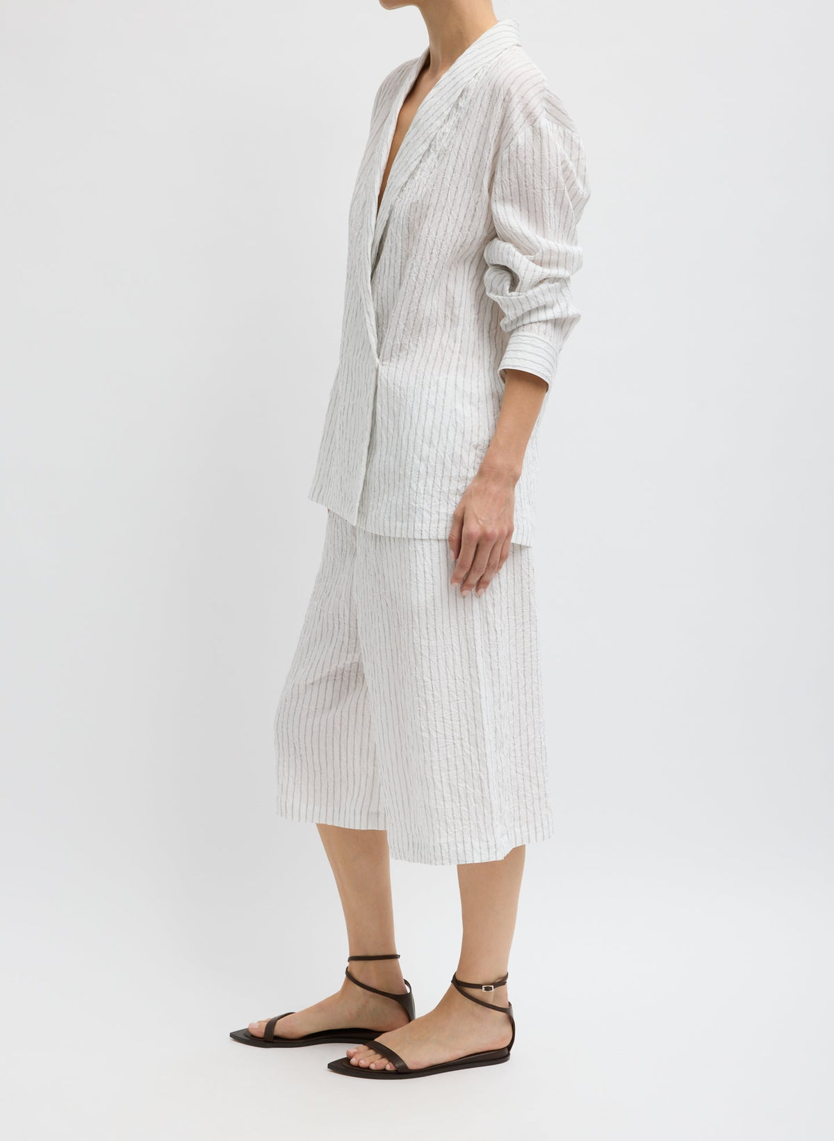 Crinkle Stripe Summer Suiting Relaxed Long Short | Tibi Discount
