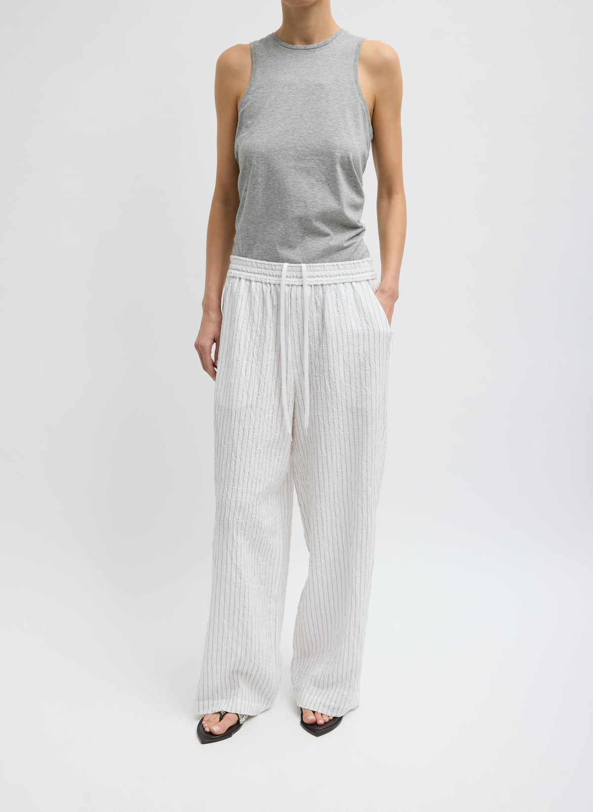 Crinkle Stripe Summer Suiting Wide Leg Pull On Pant | Tibi Quality