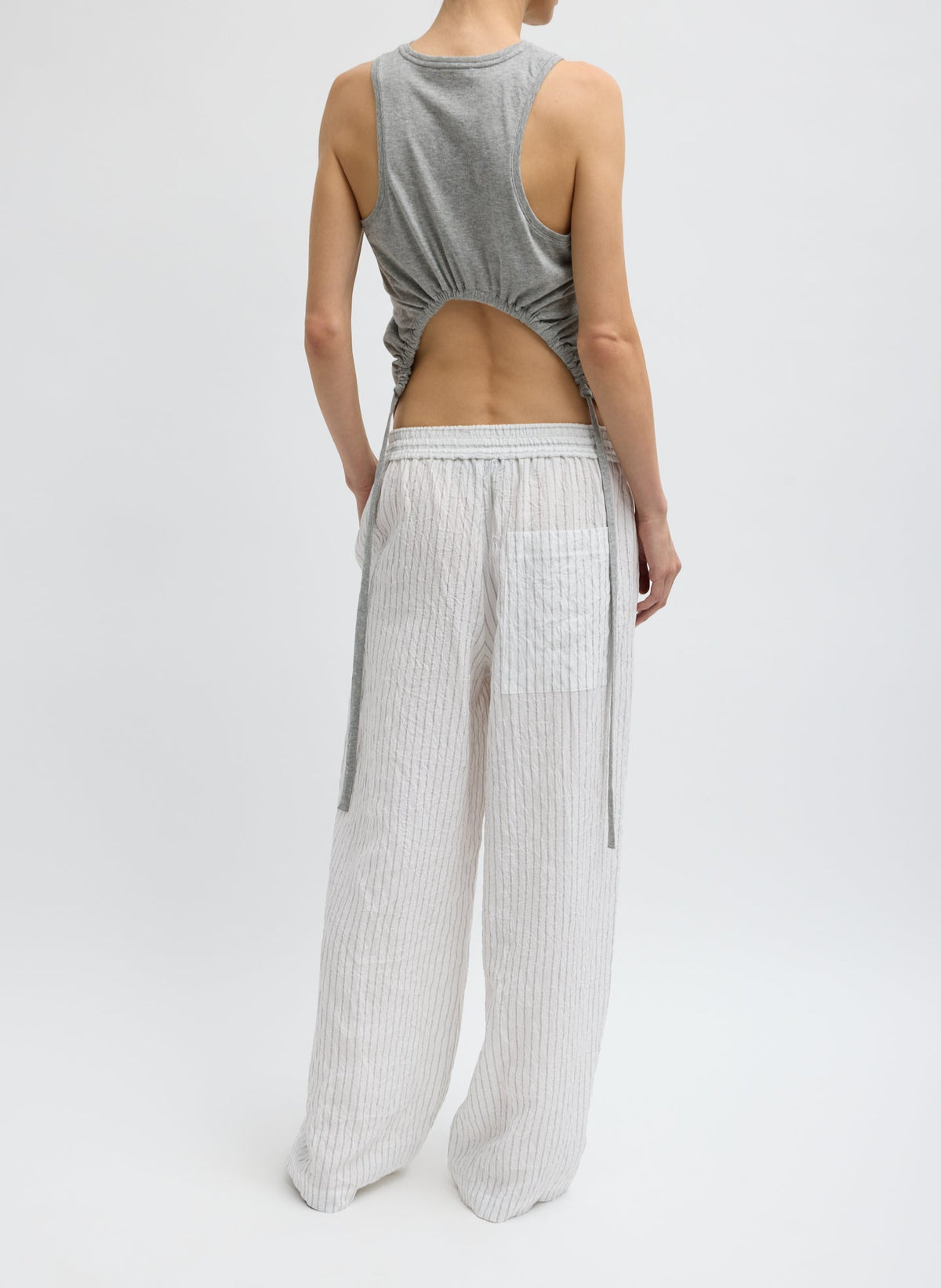 Crinkle Stripe Summer Suiting Wide Leg Pull On Pant | Tibi Quality