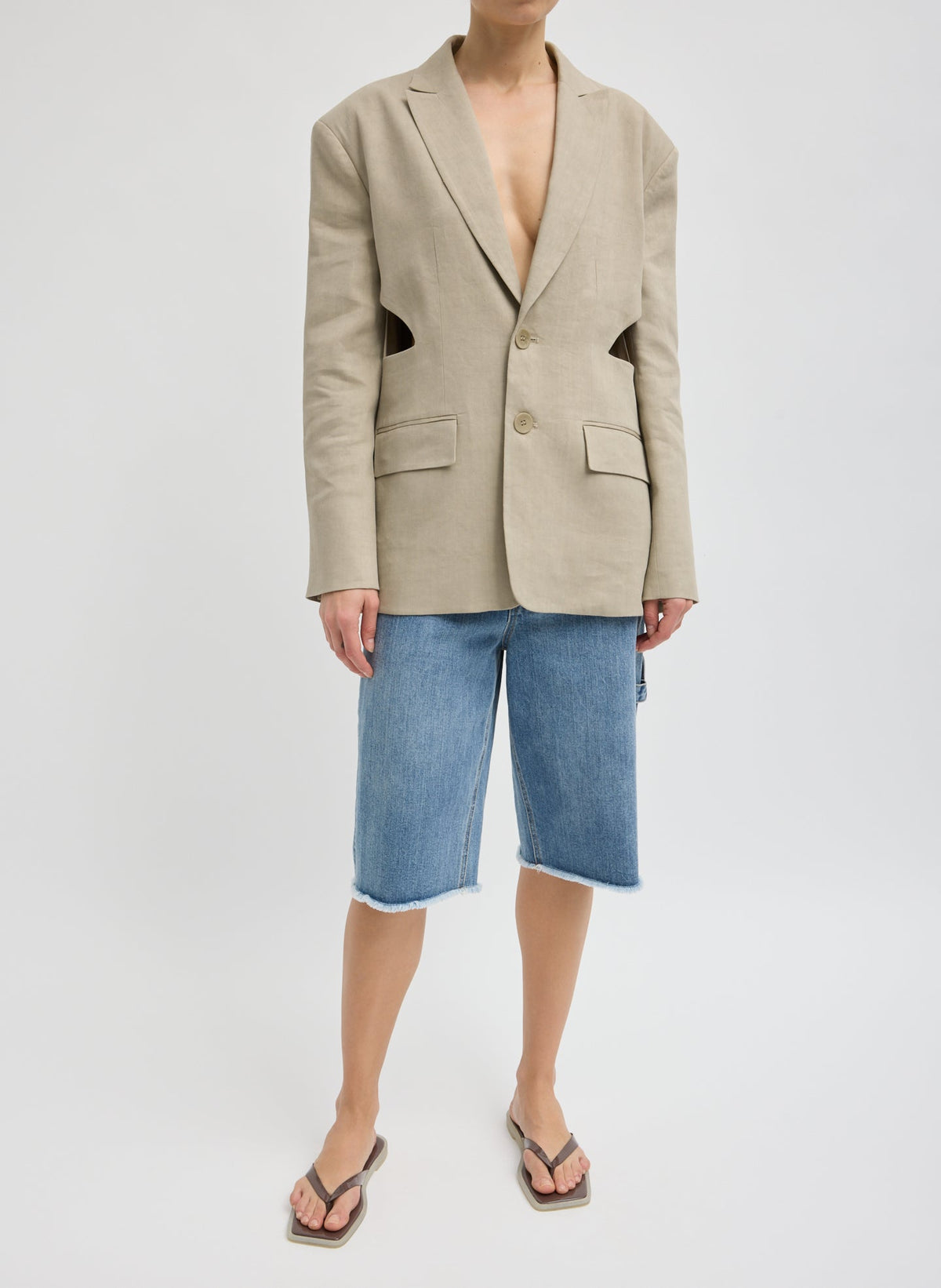 Stretch Linen Viscose Side Cut Blazer | Tibi Premium