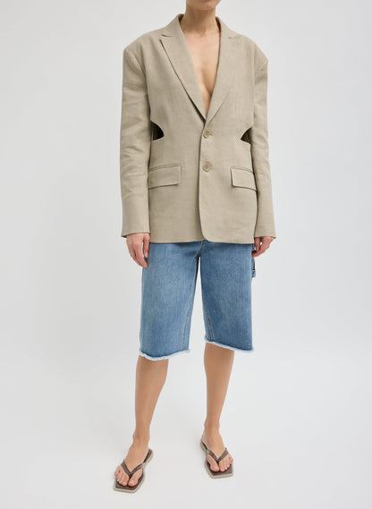 Stretch Linen Viscose Side Cut Blazer | Tibi Premium