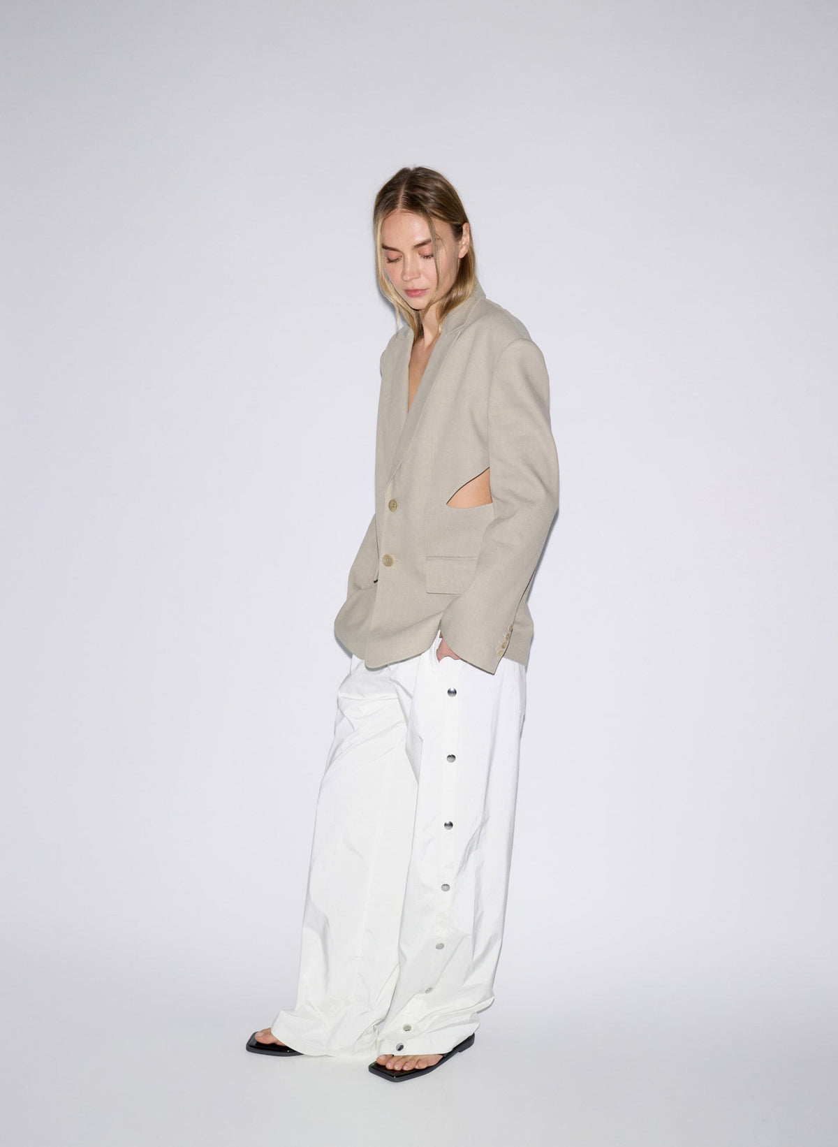 Stretch Linen Viscose Side Cut Blazer | Tibi Premium