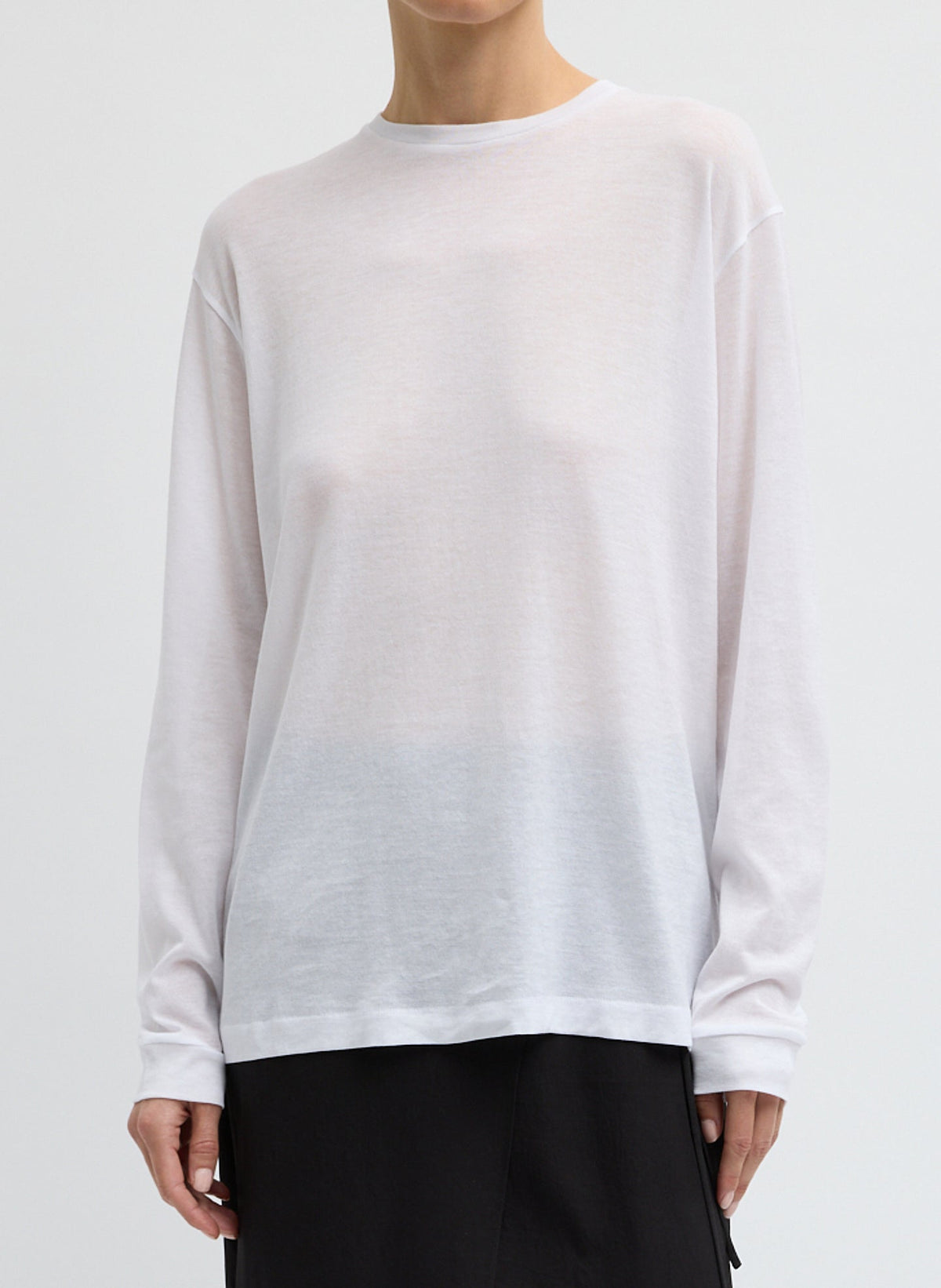 Sheer Crepe Knit Crewneck Unisex Long Sleeve T-Shirt | Tibi Latest