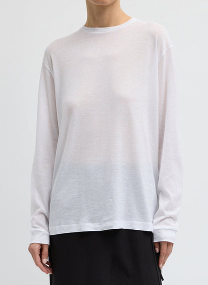 Sheer Crepe Knit Crewneck Unisex Long Sleeve T-Shirt | Tibi Latest