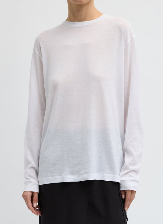 Sheer Crepe Knit Crewneck Unisex Long Sleeve T-Shirt | Tibi Latest