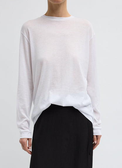Sheer Crepe Knit Crewneck Unisex Long Sleeve T-Shirt | Tibi Latest