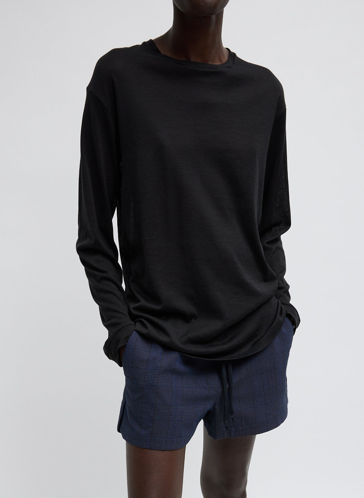 Sheer Crepe Knit Crewneck Unisex Long Sleeve T-Shirt | Tibi Customer Favorite