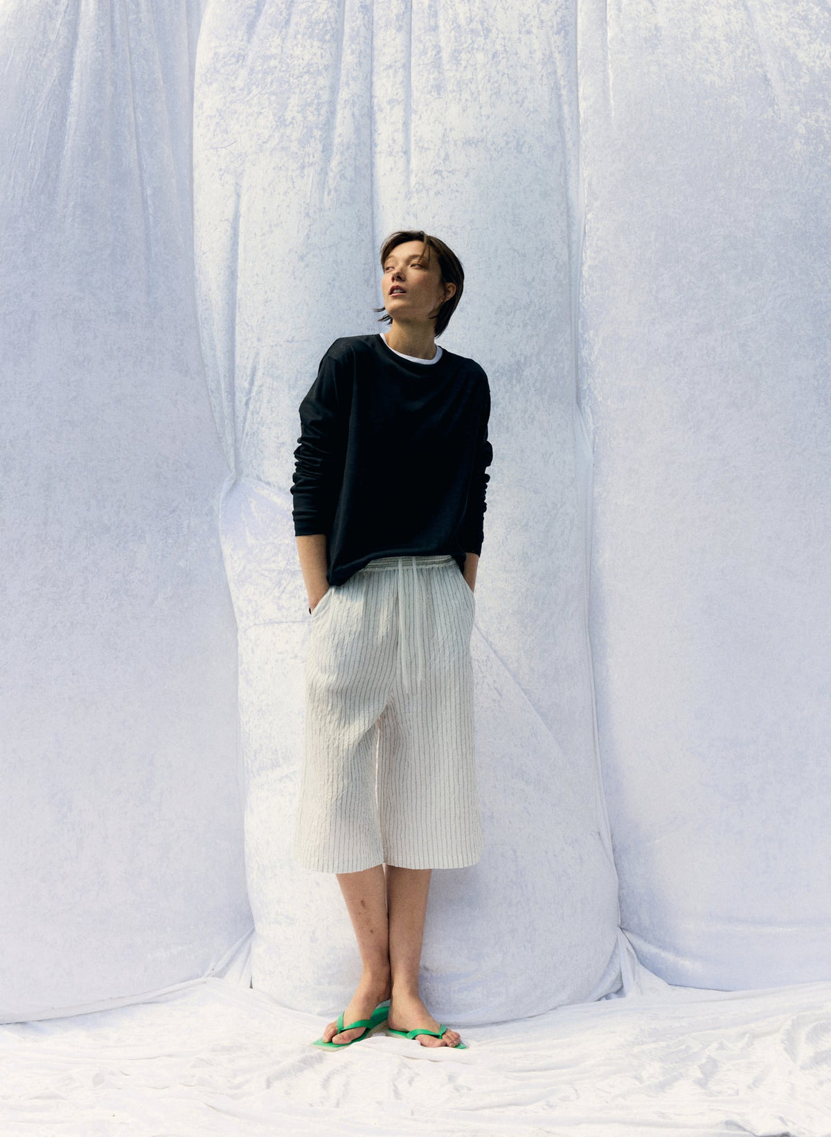 Sheer Crepe Knit Crewneck Unisex Long Sleeve T-Shirt | Tibi Customer Favorite