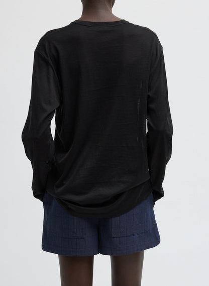 Sheer Crepe Knit Crewneck Unisex Long Sleeve T-Shirt | Tibi Customer Favorite