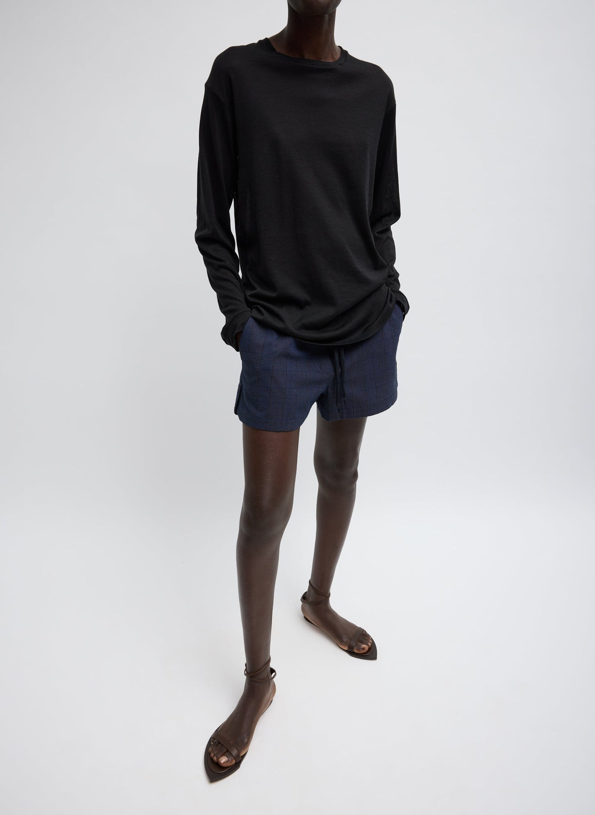 Sheer Crepe Knit Crewneck Unisex Long Sleeve T-Shirt | Tibi Customer Favorite