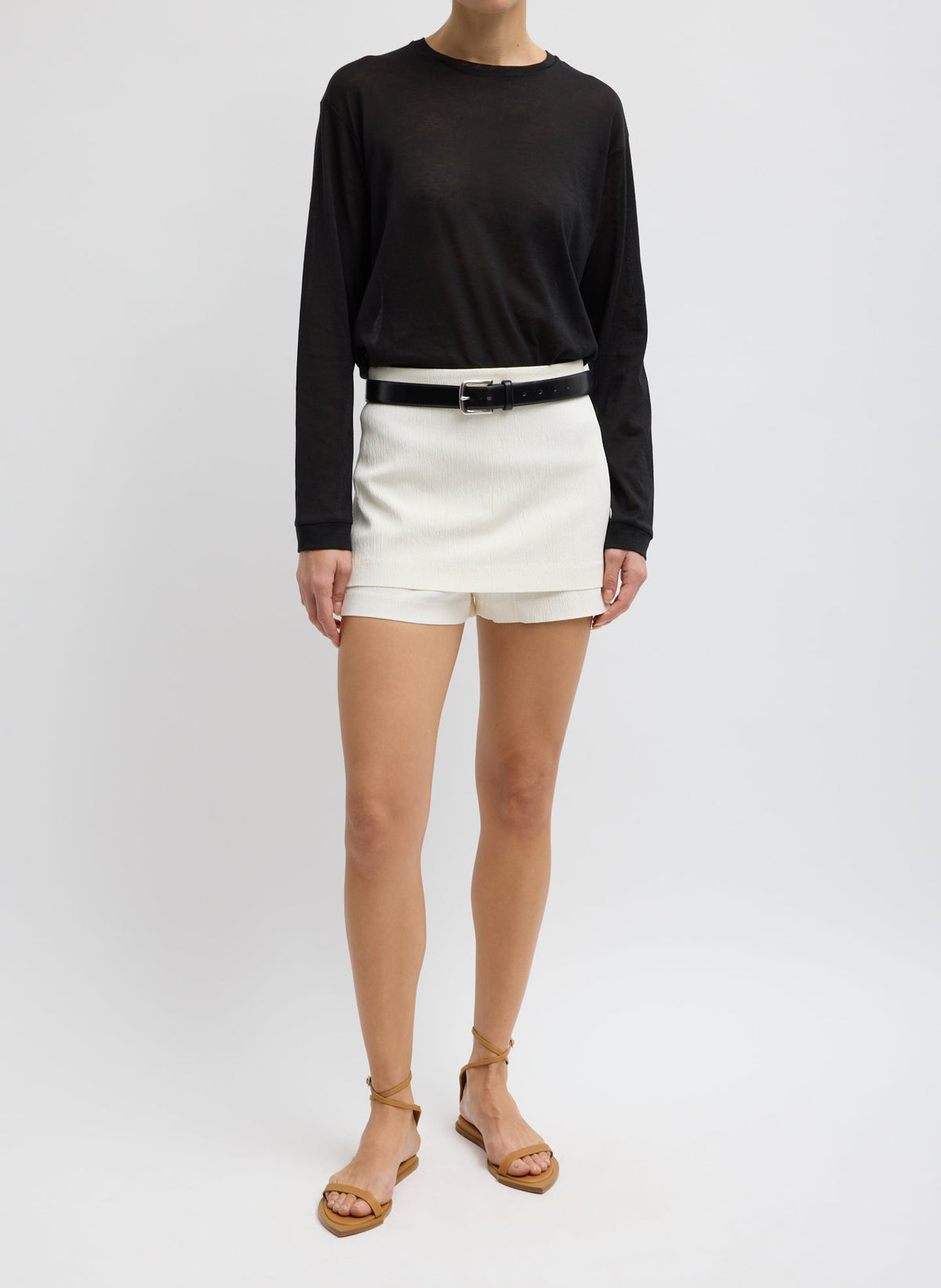 Sheer Crepe Knit Crewneck Unisex Long Sleeve T-Shirt | Tibi Customer Favorite