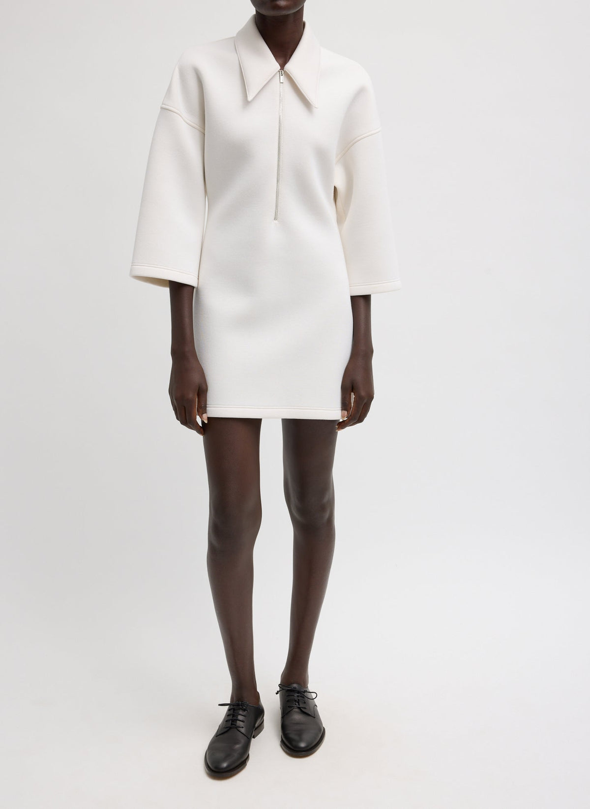 Bonded Viscose Zip Front Short Sleeve Slim Tunic | Tibi Classic