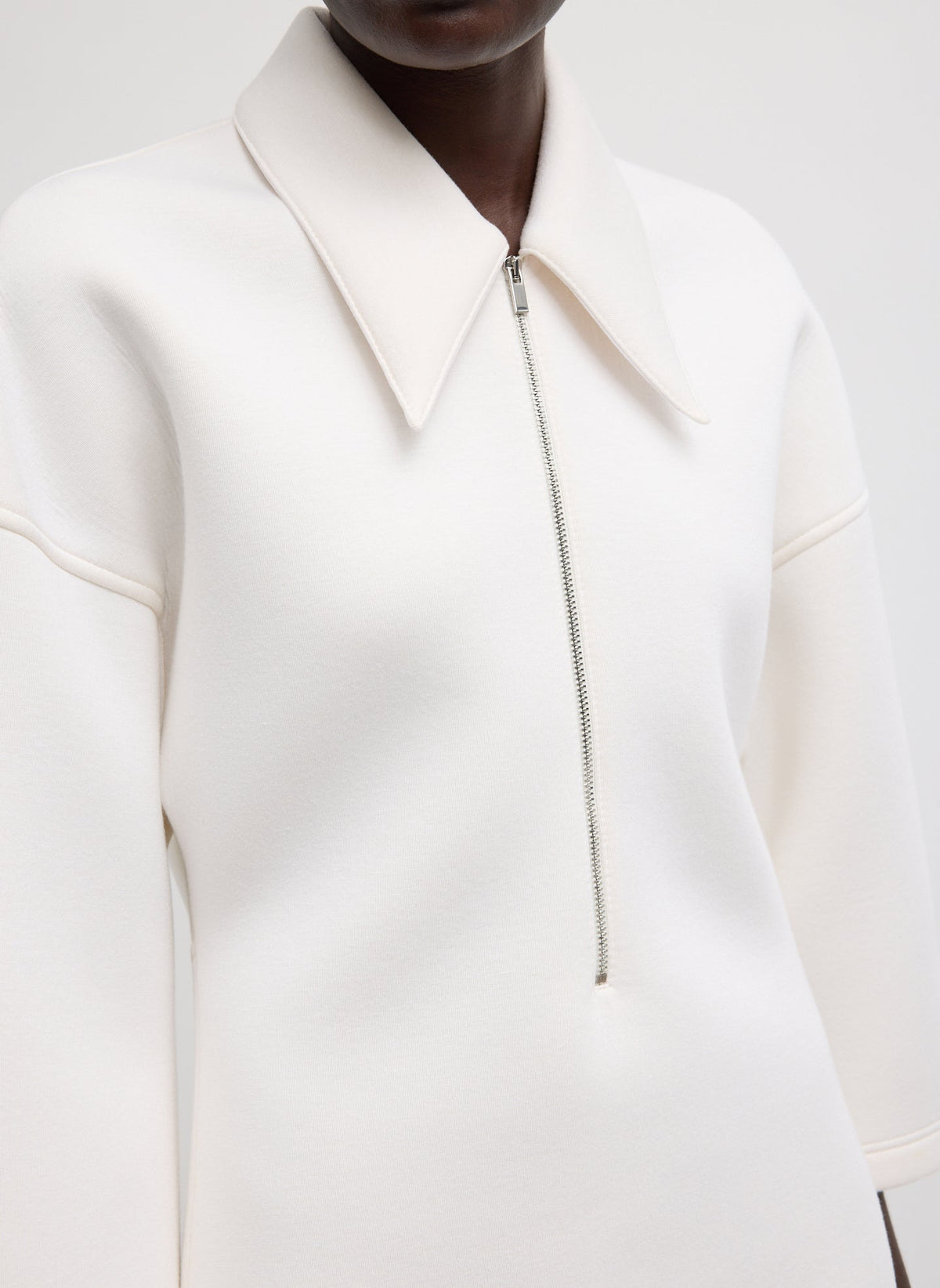 Bonded Viscose Zip Front Short Sleeve Slim Tunic | Tibi Classic