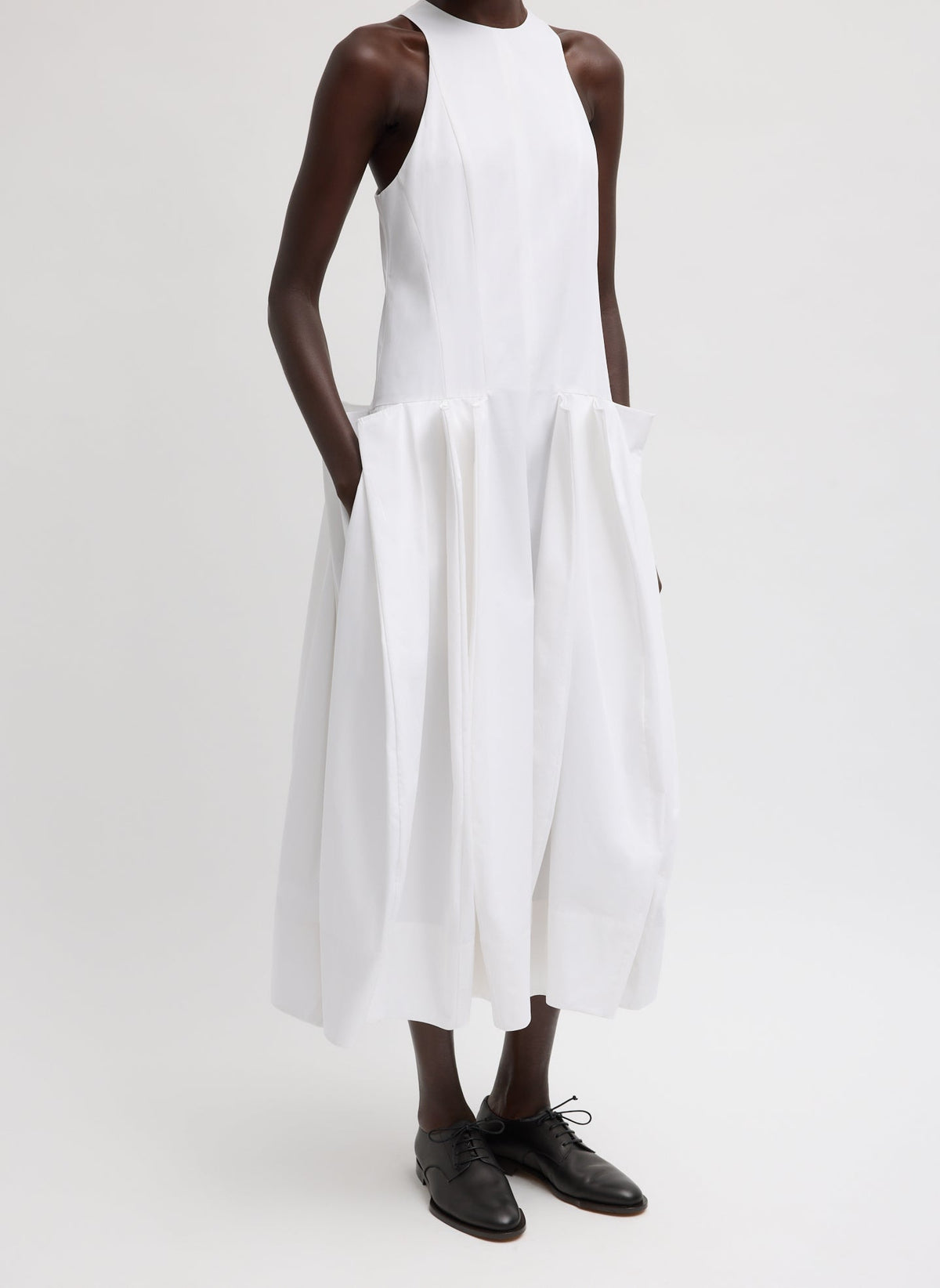 Compact Eco Poplin Pinched Pleat Dress | Tibi Popular