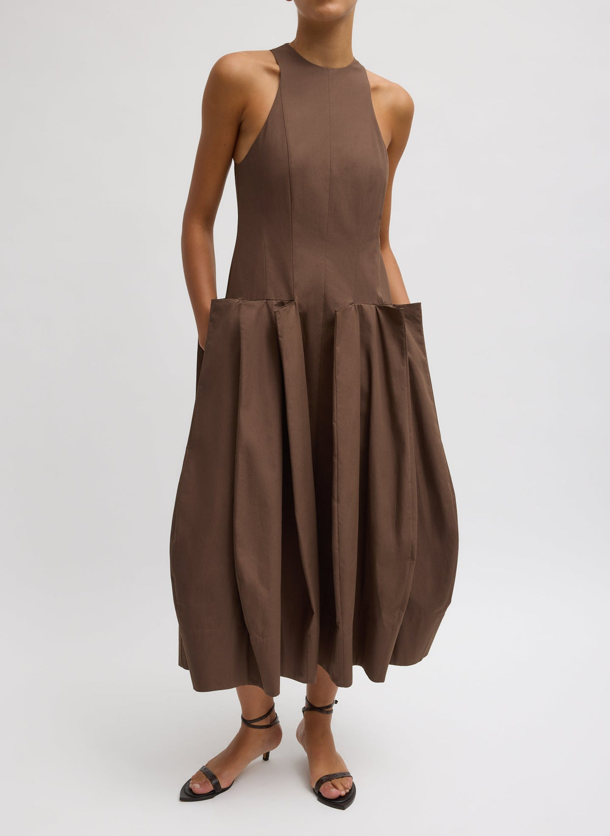 Compact Eco Poplin Pinched Pleat Dress | Tibi Popular