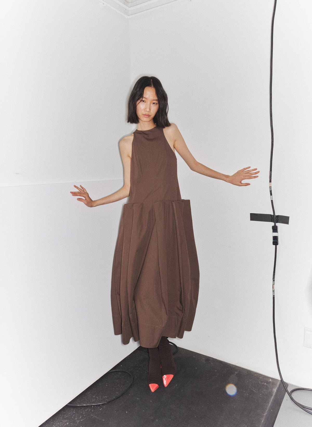 Compact Eco Poplin Pinched Pleat Dress | Tibi Popular