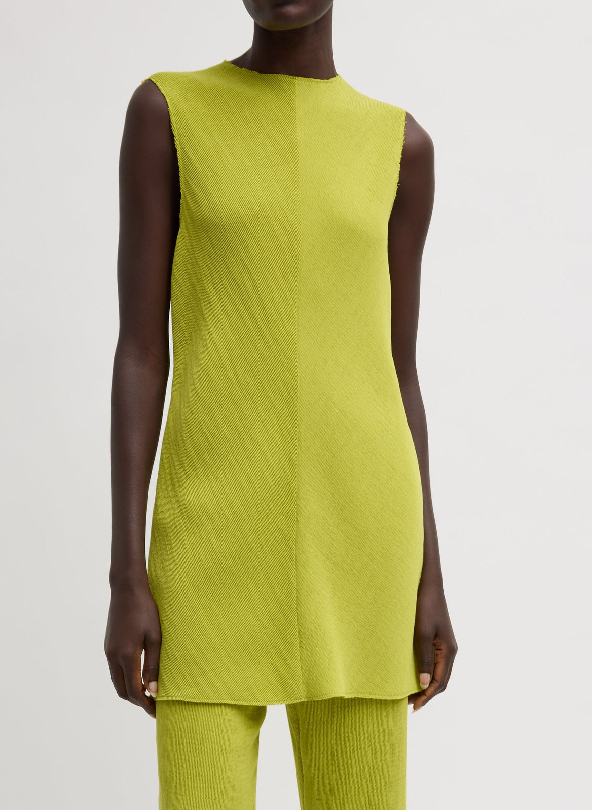 Viscose Plisse Sleeveless Bias Short Tunic Dress | Tibi Classic