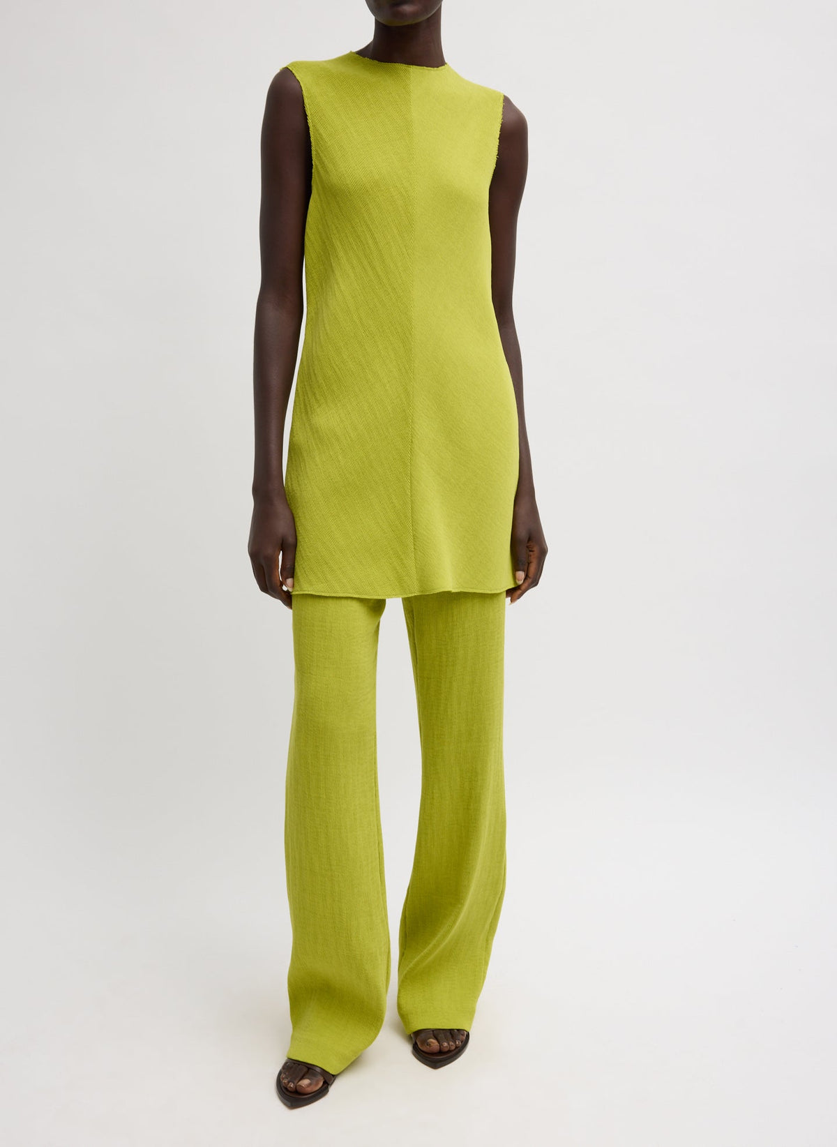 Viscose Plisse Sleeveless Bias Short Tunic Dress | Tibi Classic