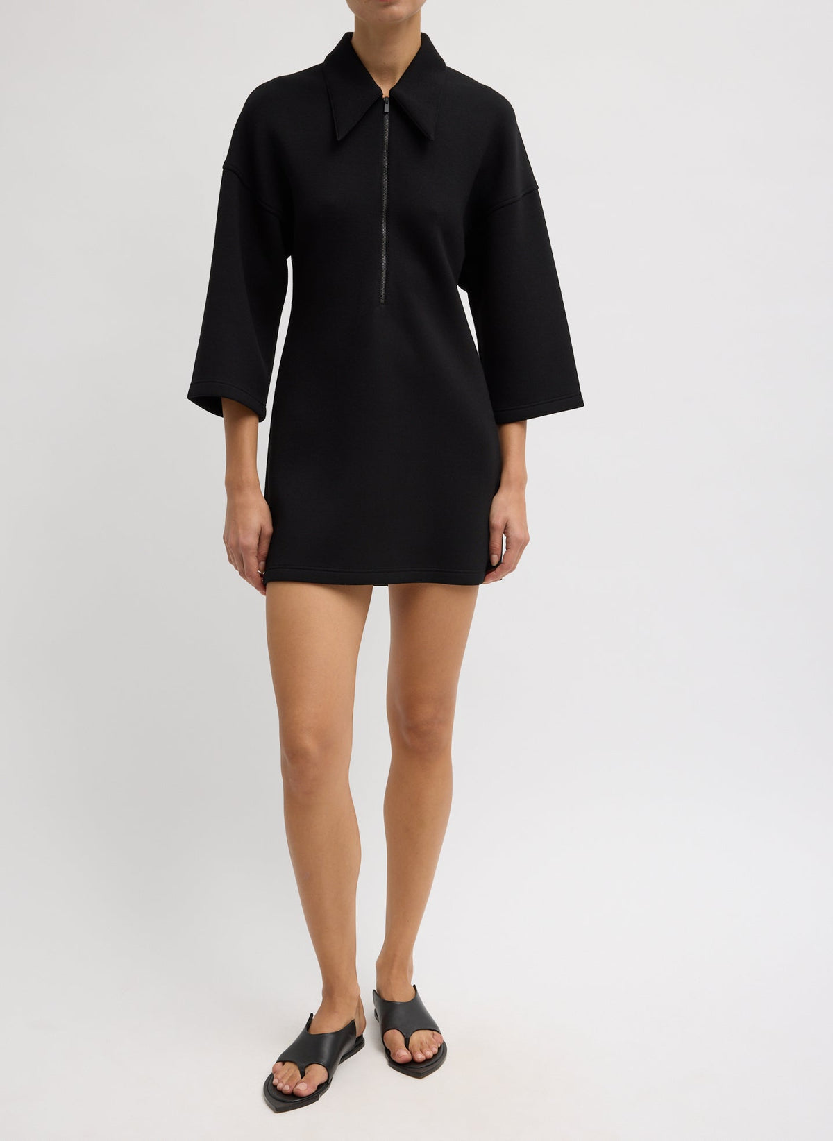 Bonded Viscose Zip Front Short Sleeve Slim Tunic | Tibi New