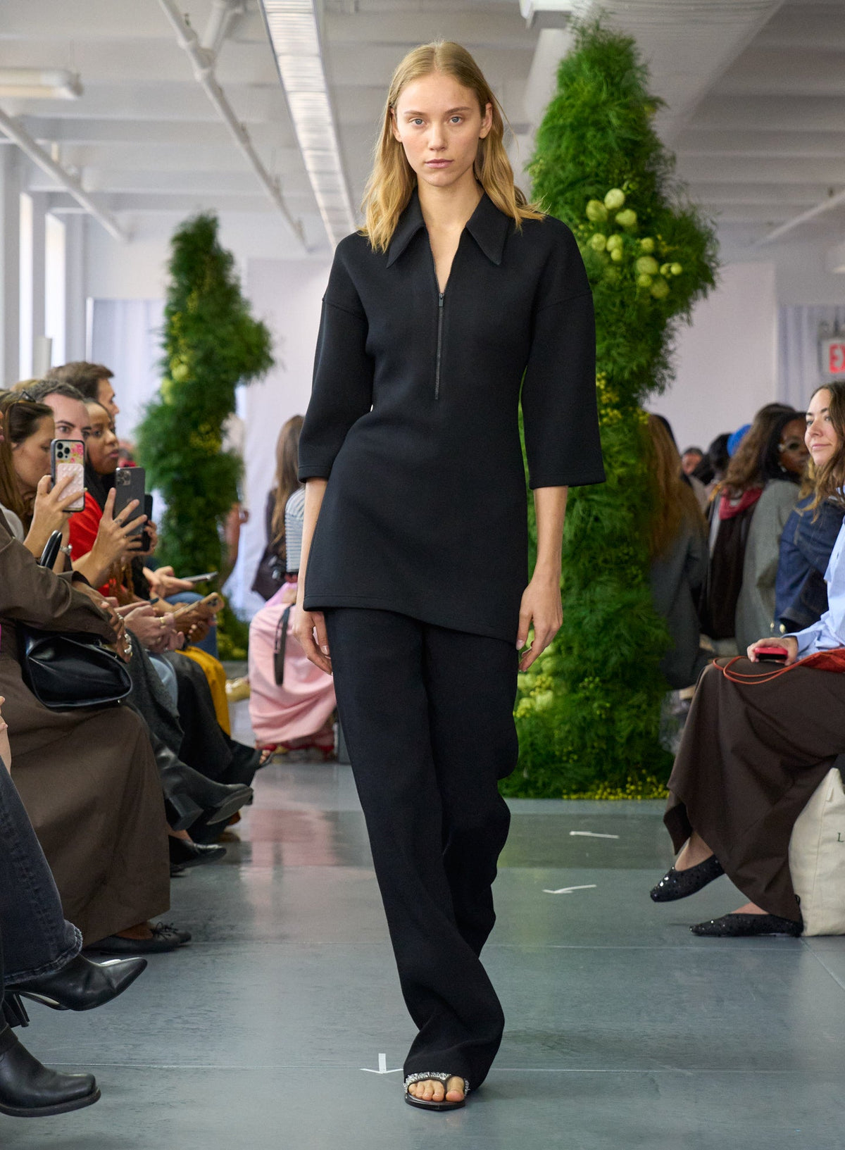 Bonded Viscose Zip Front Short Sleeve Slim Tunic | Tibi New