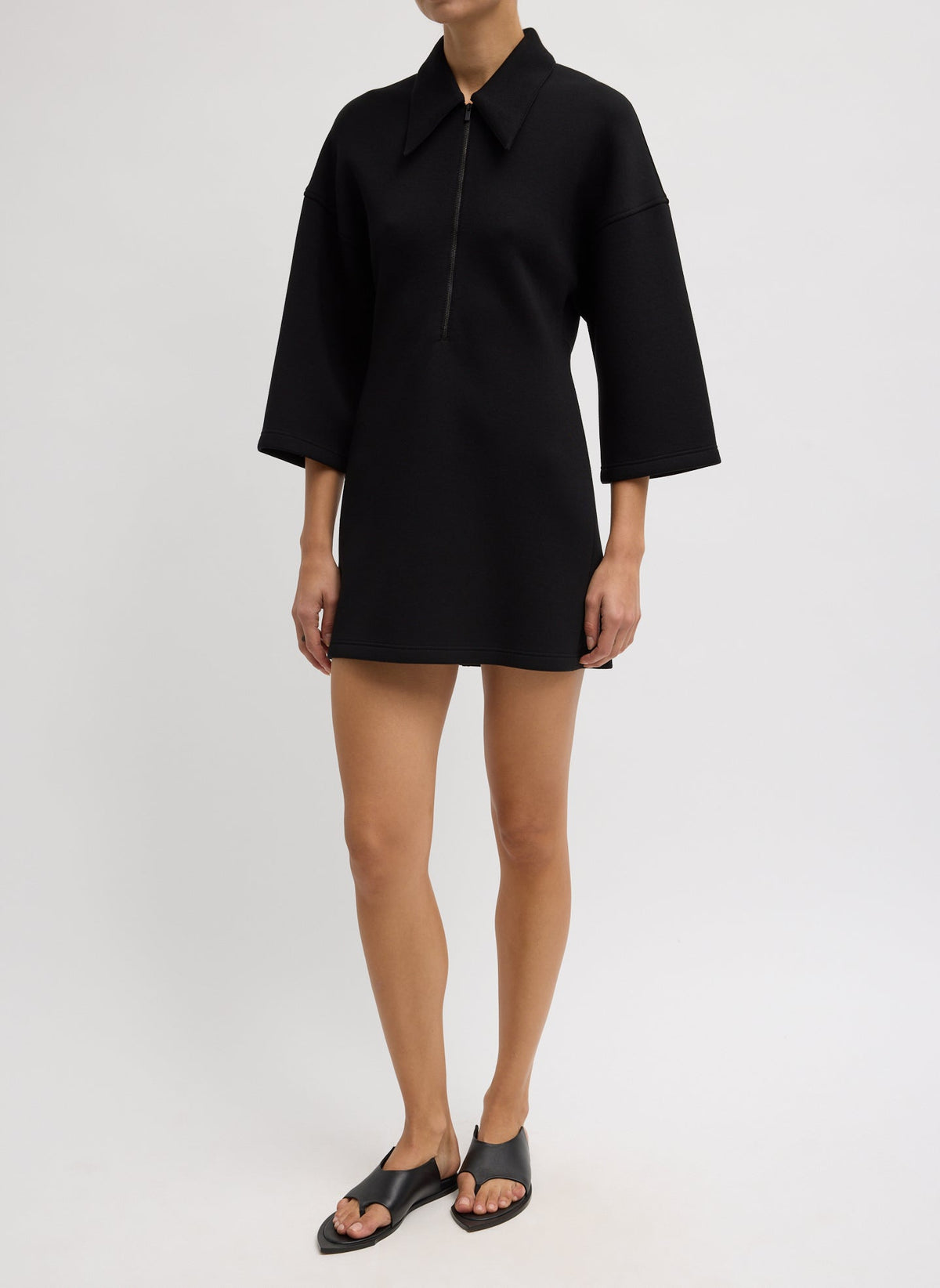 Bonded Viscose Zip Front Short Sleeve Slim Tunic | Tibi New