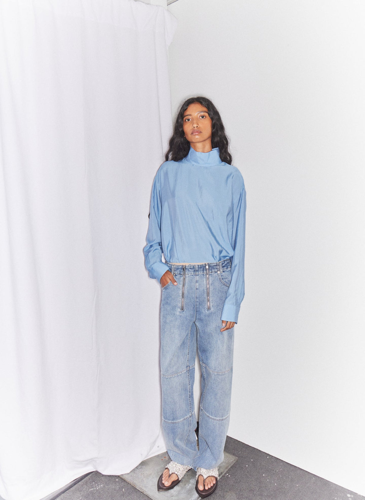 Ultra Light Silk Tencel Funnel Neck Shirt | Tibi Best Price
