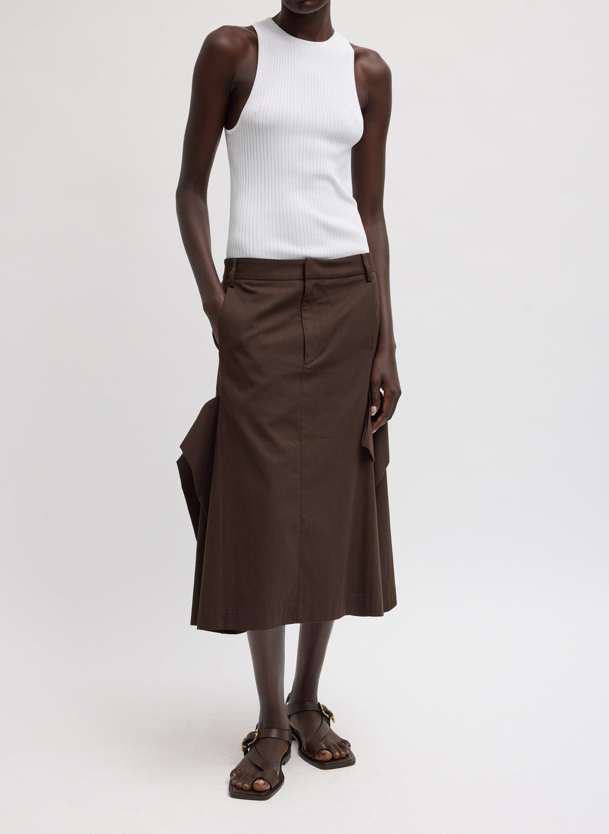 Luxe Spring Twill Tucked Pleat Skirt | Tibi Signature
