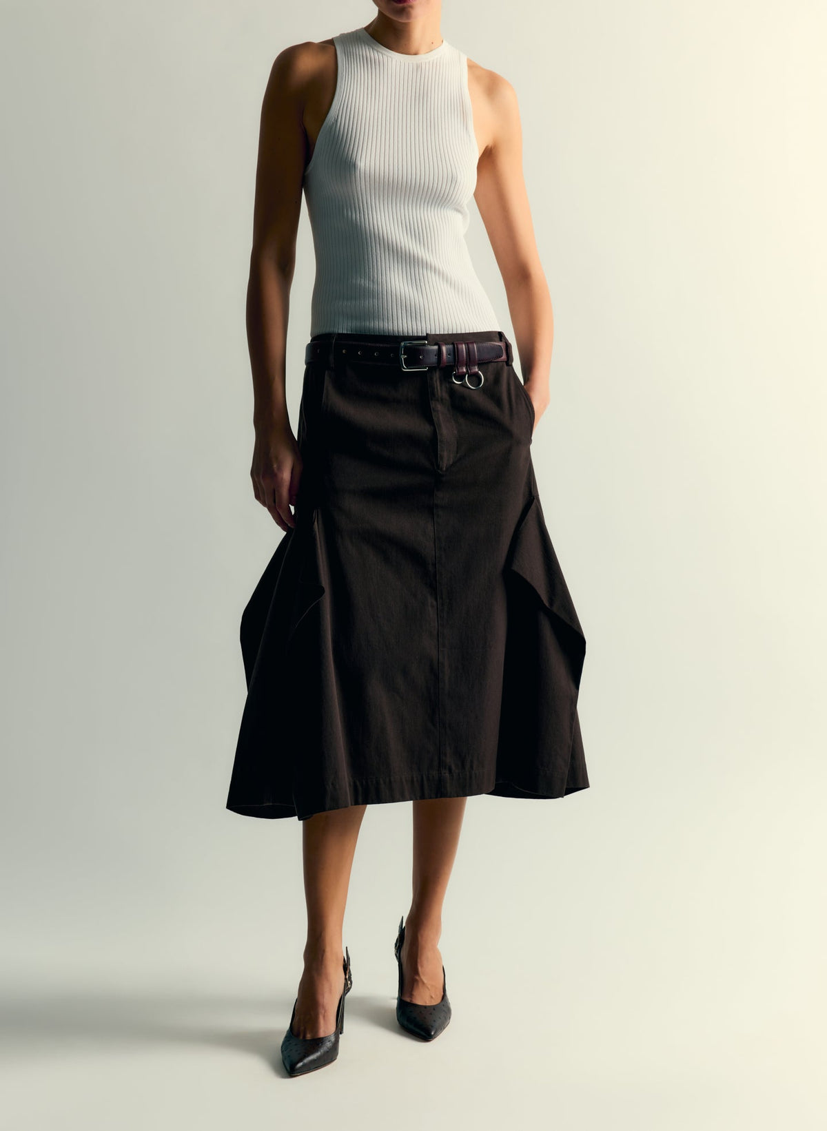 Luxe Spring Twill Tucked Pleat Skirt | Tibi Signature
