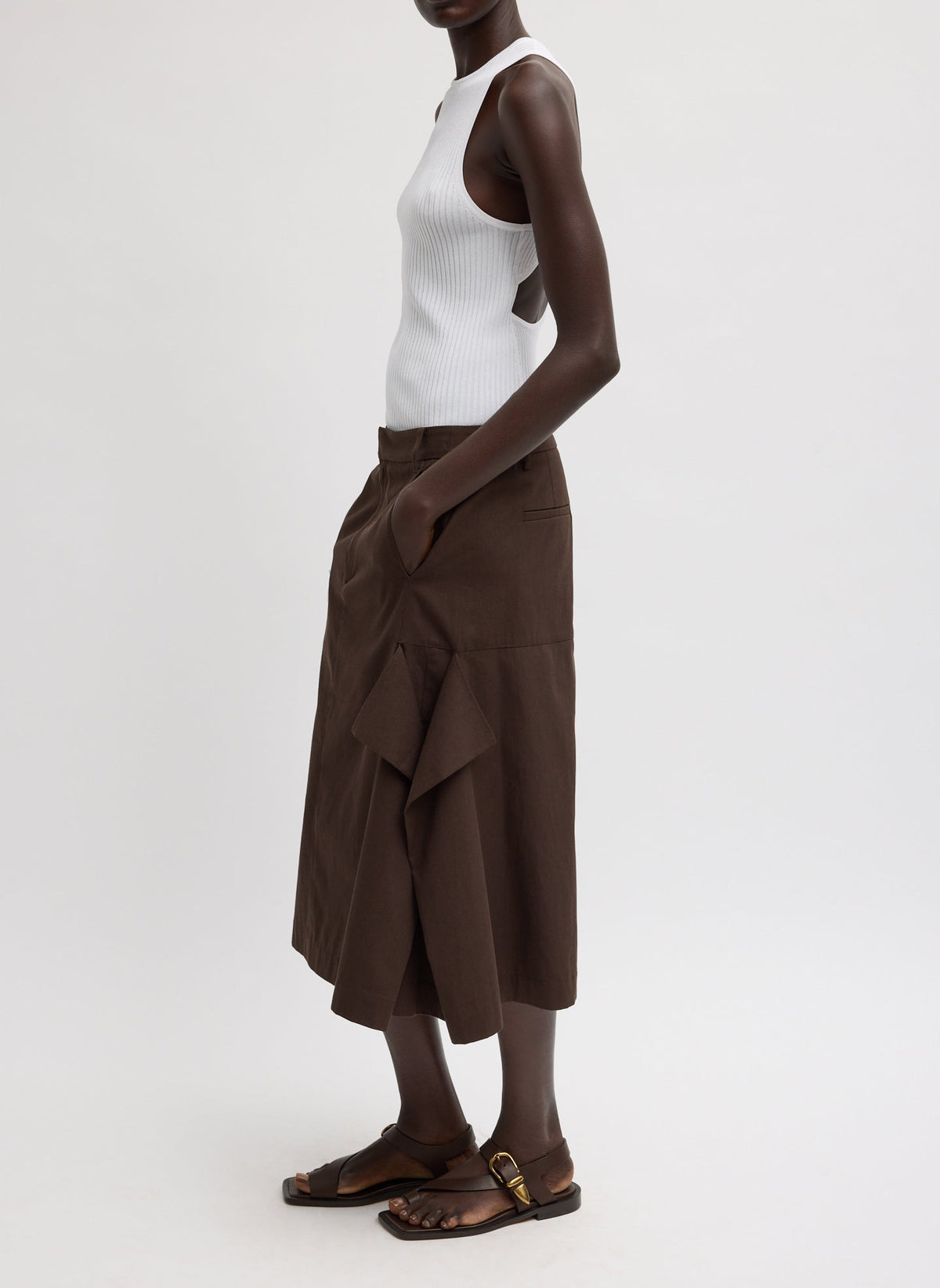 Luxe Spring Twill Tucked Pleat Skirt | Tibi Signature