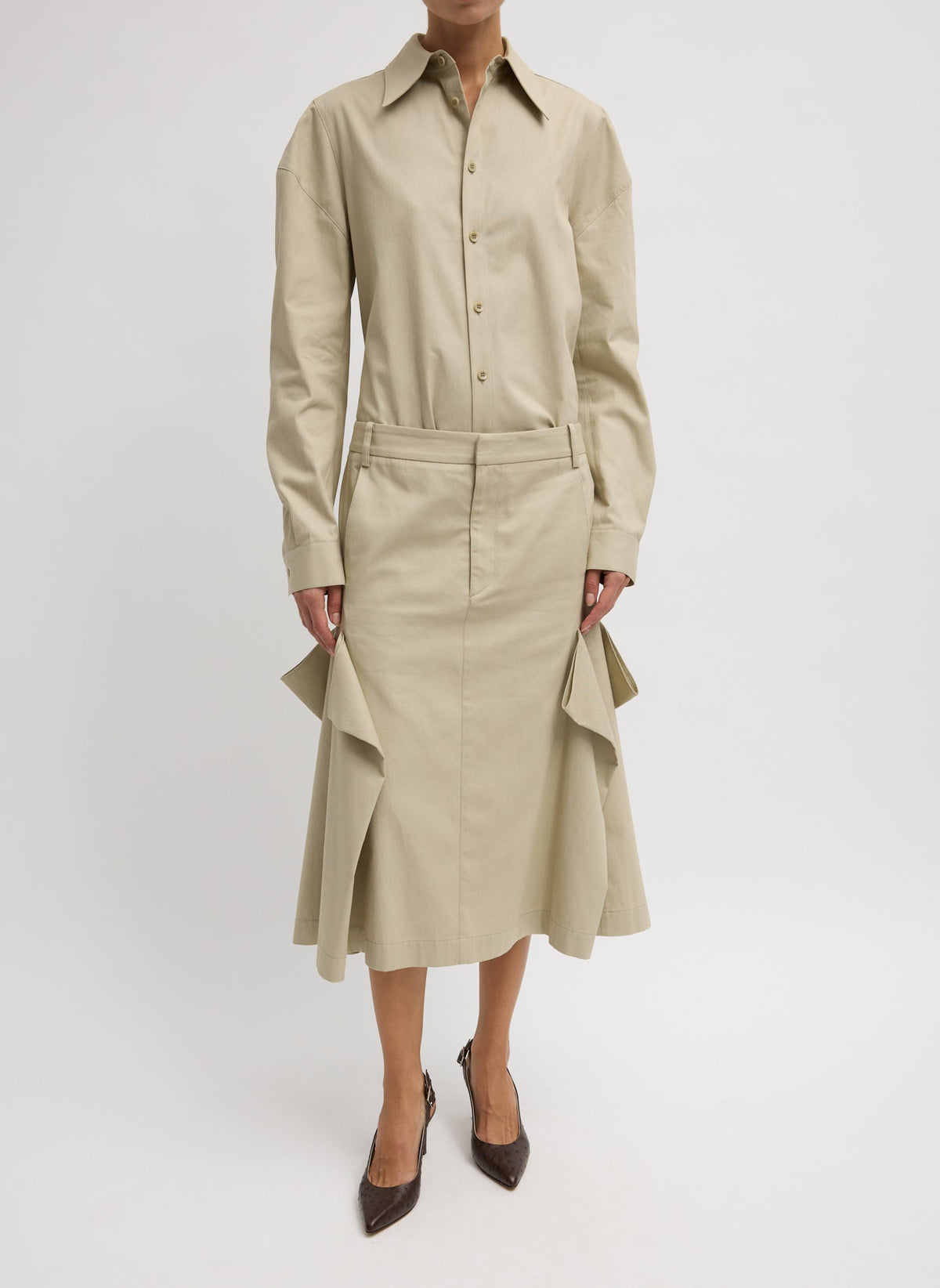 Luxe Spring Twill Tucked Pleat Skirt | Tibi Premium