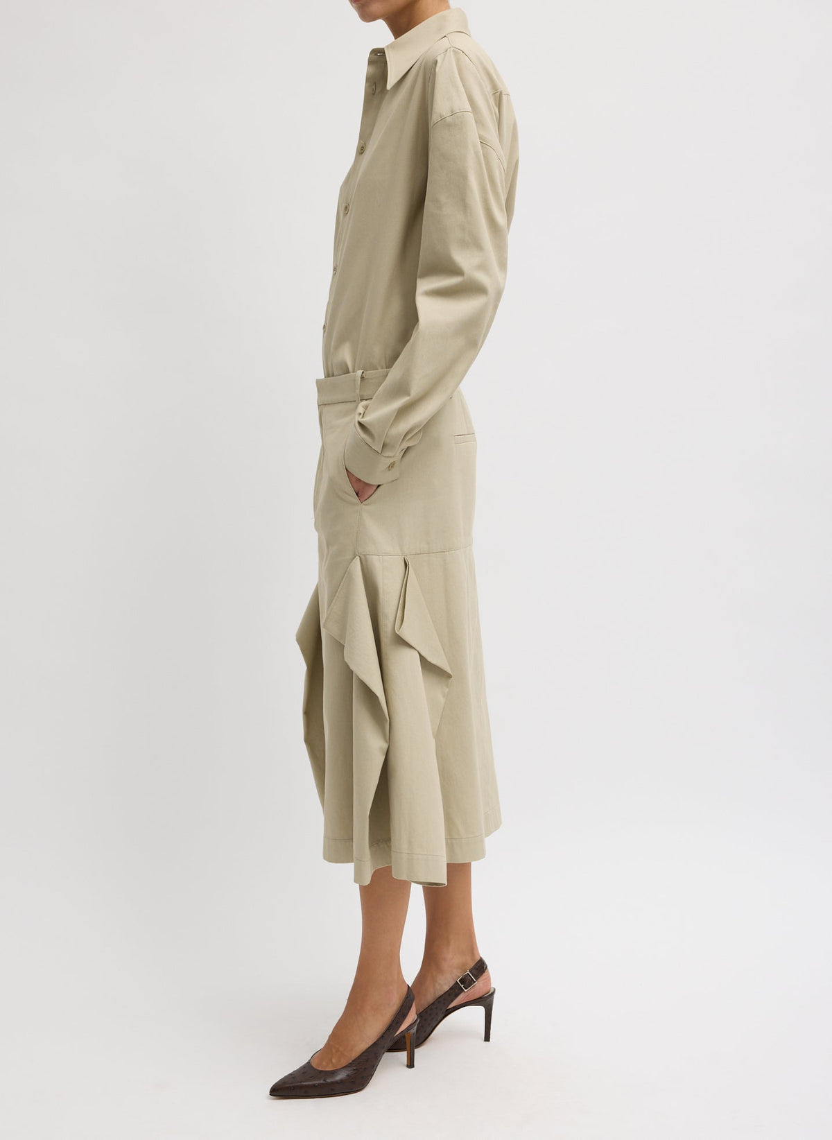 Luxe Spring Twill Tucked Pleat Skirt | Tibi Premium