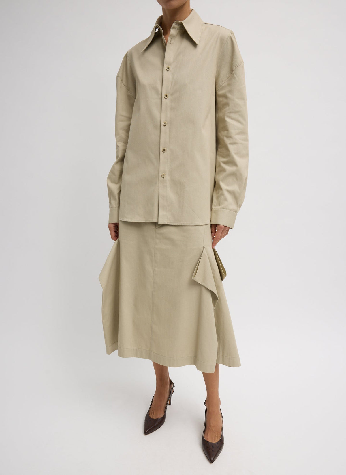 Luxe Spring Twill Tucked Pleat Skirt | Tibi Premium