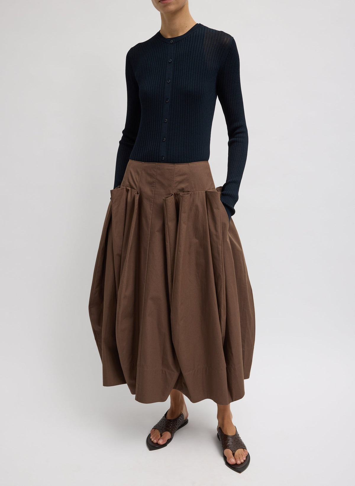 Compact Eco Poplin Pinched Pleat Full Skirt | Tibi Exclusive