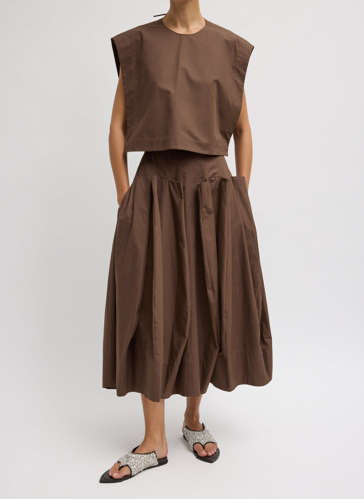 Compact Eco Poplin Pinched Pleat Full Skirt | Tibi Exclusive