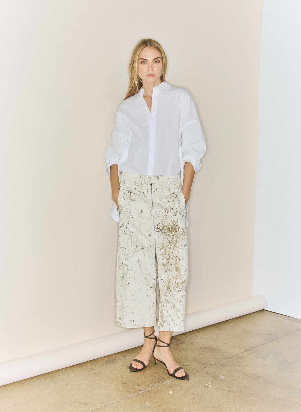 Calcimin Denim Midi Trouser Zip Skirt | Tibi Customer Favorite