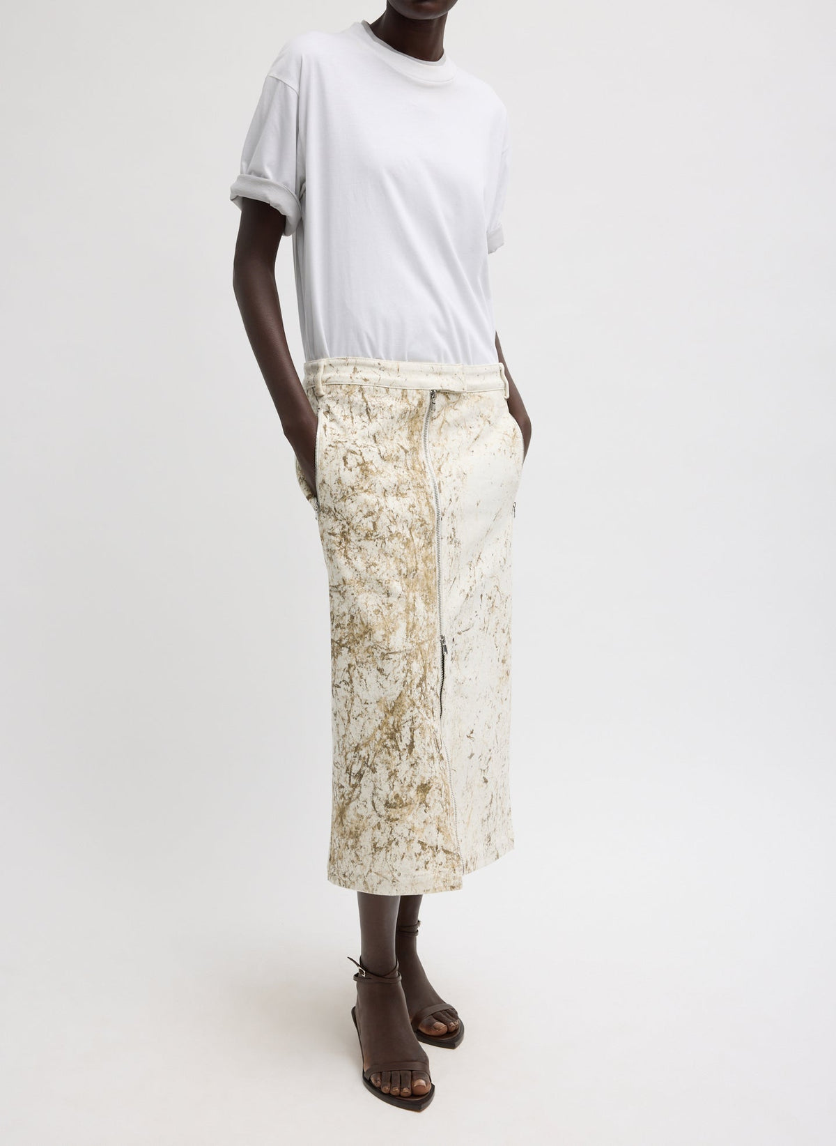 Calcimin Denim Midi Trouser Zip Skirt | Tibi Customer Favorite