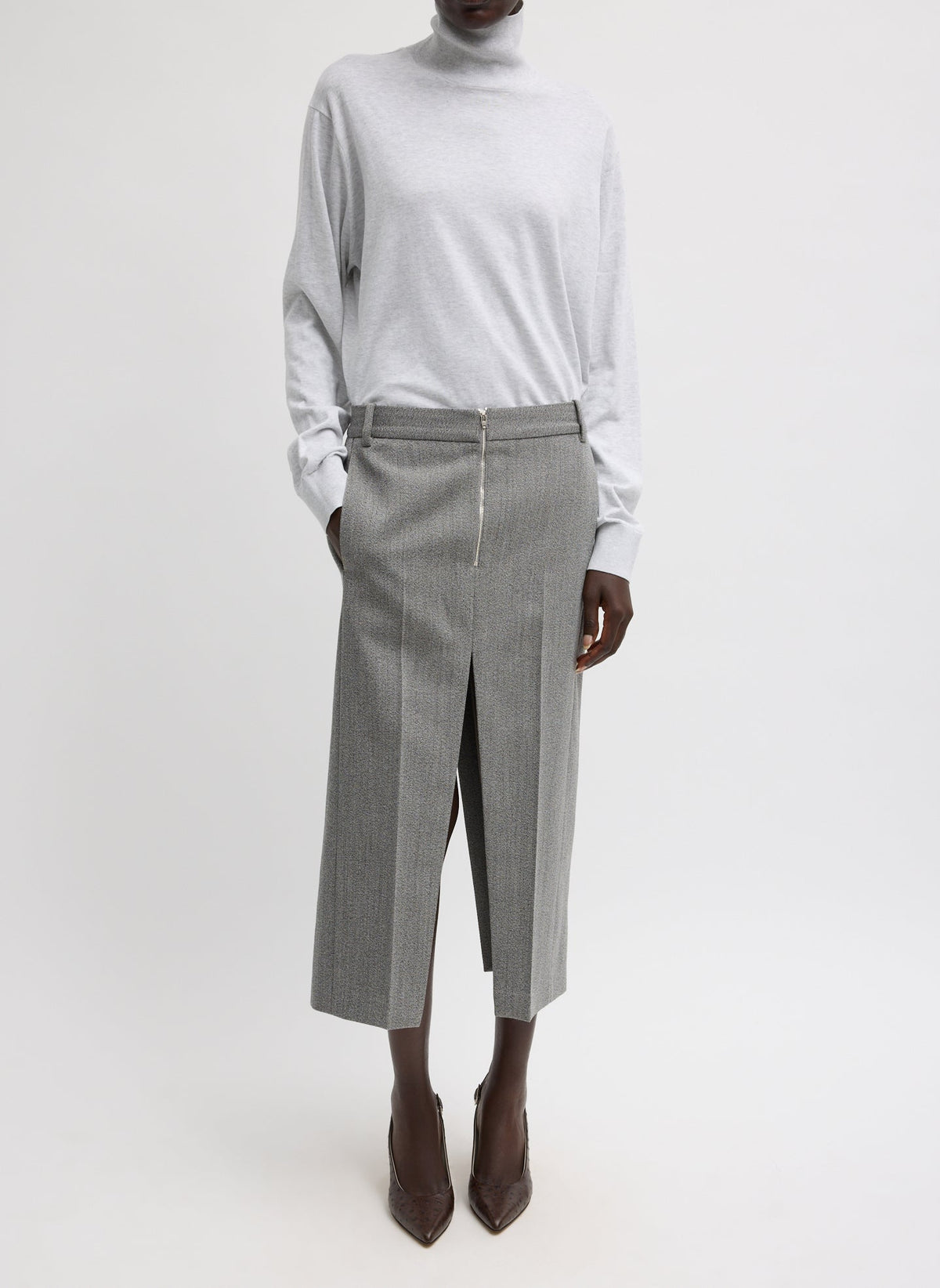 Structured Wool Zip Front Midi Trouser Skirt | Tibi Best Price
