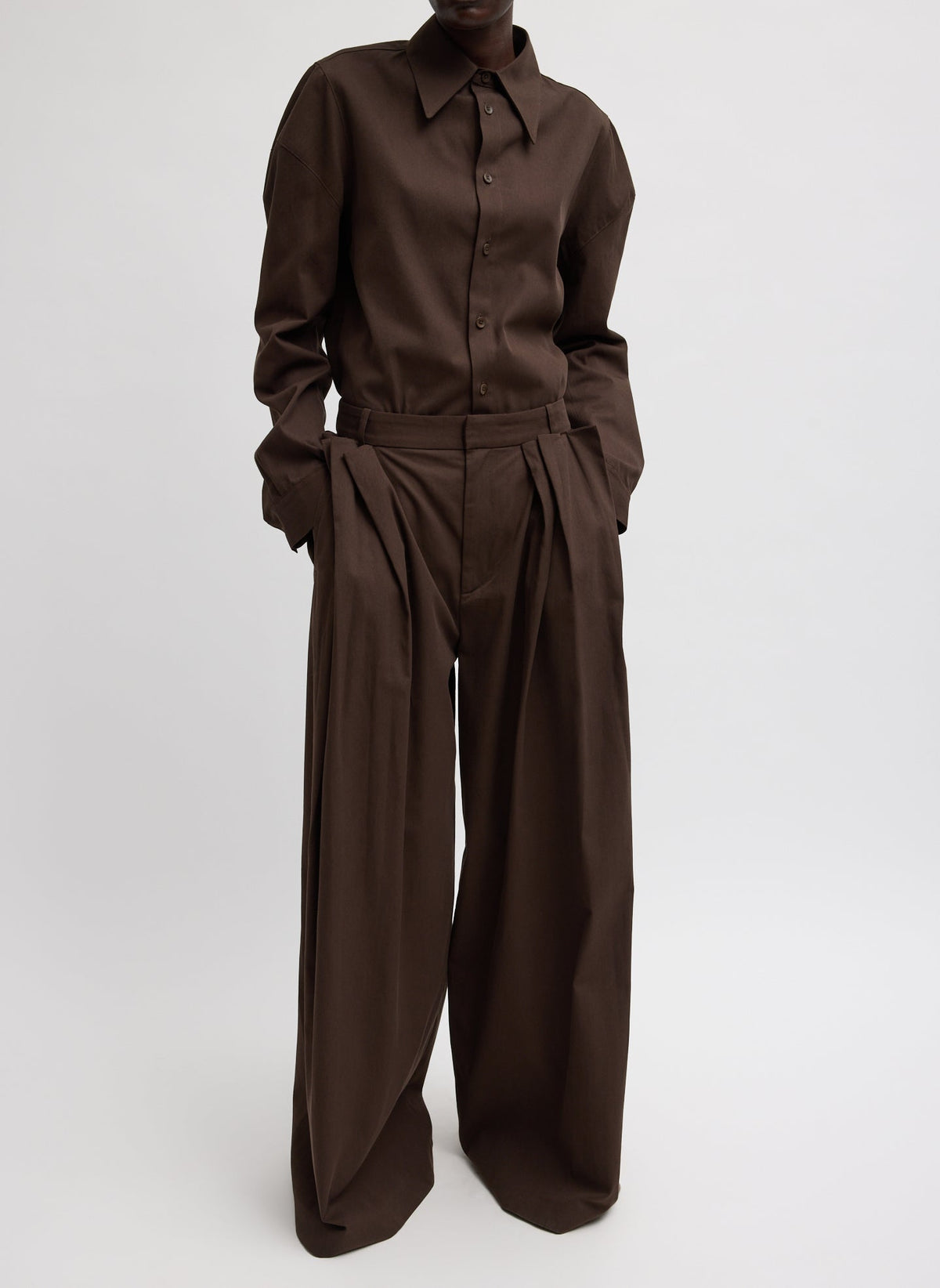 Luxe Spring Twill Tucked Pleated Wide Leg Trouser | Tibi Trending