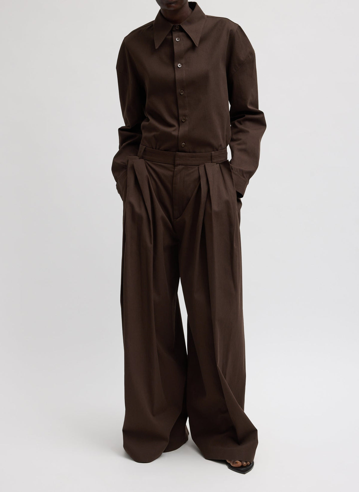 Luxe Spring Twill Tucked Pleated Wide Leg Trouser | Tibi Trending