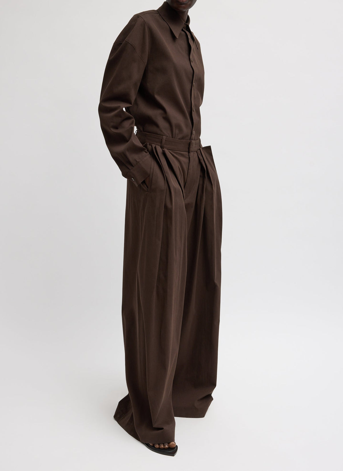 Luxe Spring Twill Tucked Pleated Wide Leg Trouser | Tibi Trending
