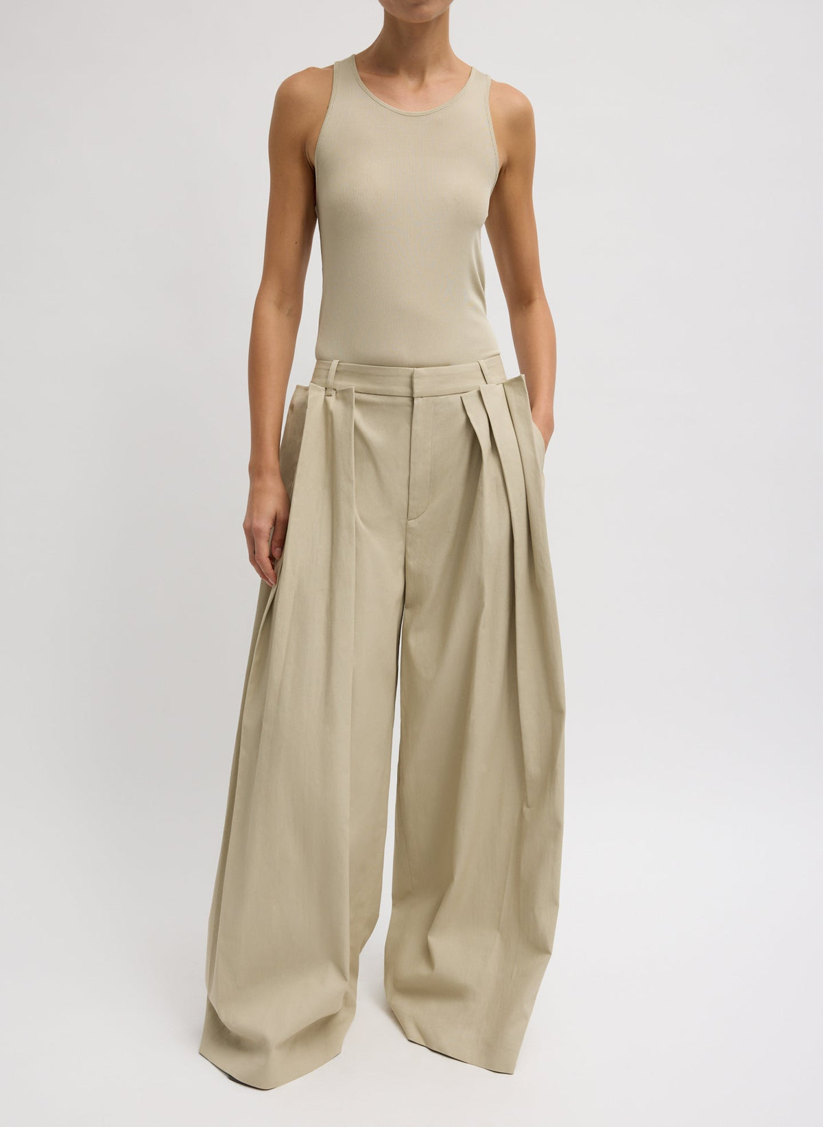 Luxe Spring Twill Tucked Pleated Wide Leg Trouser | Tibi Best Seller